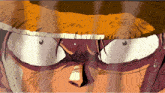 a close up of a cartoon character 's face with a hat on