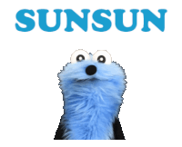 a blue sesame street cookie monster with the word sunsun on the bottom