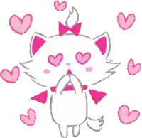 a drawing of a cat with hearts in her eyes