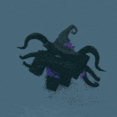 a cartoon character with a witch hat and horns on a blue background .