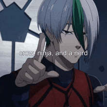 a cartoon character with the words crow ninja and a nerd