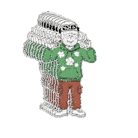 a cartoon of a man wearing a green hoodie with shamrocks
