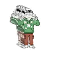 a cartoon of a man wearing a green hoodie with shamrocks