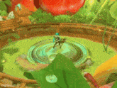 hatsune miku is dancing in a video game with a red background .