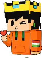 a cartoon character wearing a crown and an orange hoodie is holding a red heart .