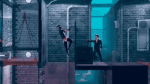 a screenshot of a video game shows a man and a woman fighting