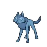 a cartoon drawing of a blue dog with big blue eyes