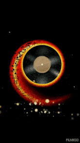 a red circle with a record inside of it and the word aranjor below it