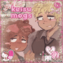 a picture of two cartoon characters with the words keisu mogs written above them