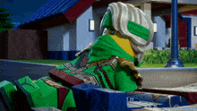 a lego ninjago character with a green and yellow headband