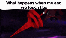 a screenshot of a video that says `` what happens when me and vro touch tips '' with a red background .