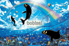 a painting of dolphins in the ocean with the name bobisai