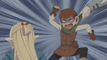 a cartoon drawing of a girl and a boy fighting