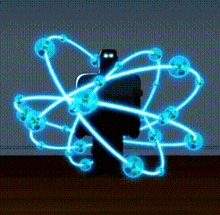 a silhouette of a person surrounded by glowing blue circles and lines .