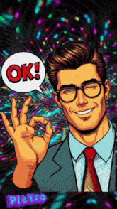 a man in a suit and tie is smiling and giving an ok sign