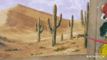 a painting of cactus in the desert is made in animotica