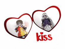 a couple of hearts with the word kiss on the bottom right