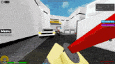 a screenshot of a video game shows a red arrow pointing to the menu