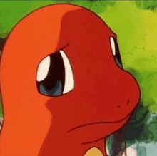 a close up of a cartoon character 's face with a sad look on its face .