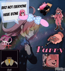 a picture of a girl with a speech bubble that says bro not everyone have ifone