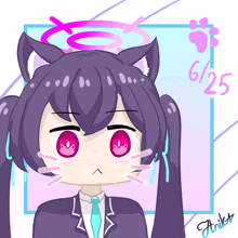 a drawing of a girl with a cat ear and the date of 6/25