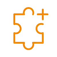 an orange icon of a puzzle piece with two plus signs