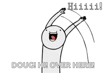 a cartoon character is raising his arms in the air .