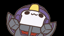 a cartoon drawing of a robot with a white face and a yellow hat