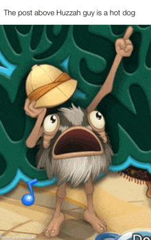 the post above huzzah guy is a hot dog shows a cartoon character