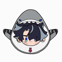 a drawing of a man in a shark costume with flowers around his head