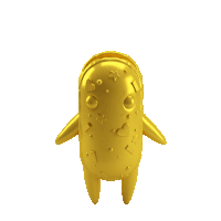a 3d rendering of a gold whale with hearts and stars on it
