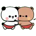 a panda bear and a brown bear are hugging each other and kissing .