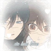 a couple of anime characters with the words rin loves lukas