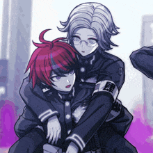 a couple of anime characters one of which has a badge on his arm that says ' samurai '