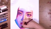 a drawing of a woman 's face with colored pencils