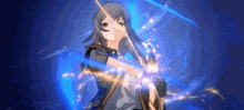 a girl in a video game is holding a sword in her hand .