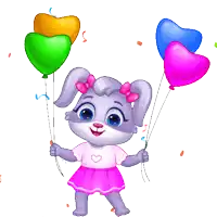 a cartoon rabbit is holding balloons in the shape of hearts