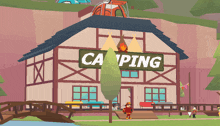 a building with a sign that says camping
