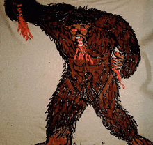 a drawing of a monster with blood coming out of it 's mouth