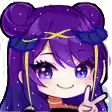 a cartoon girl with purple hair is giving a peace sign and smiling .