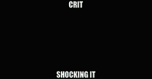 a man in a blue shirt is holding a blue cube with the words crit shocking it above him
