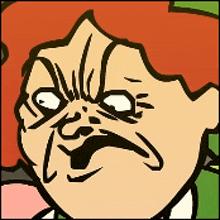 a close up of a cartoon character 's face with an angry look on his face