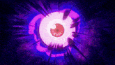 a cartoon illustration of a glowing eye in a dark room with a purple background .