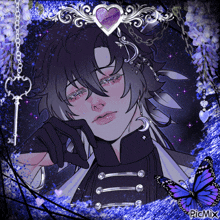 a picture of a boy with a purple heart on his head and a picture of a butterfly by picmix