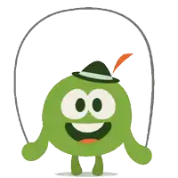 a green cartoon character jumping a jump rope