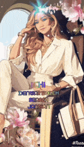 a cartoon of a woman sitting in a chair with the words ichi dengar boleh search jangan below her