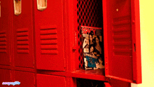 a red locker with a magazine in it that says sexy
