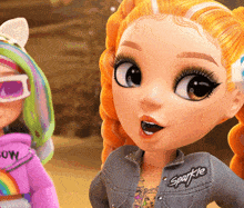 a close up of a doll with the word sparkle on it