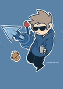 a cartoon of a person holding a sword and a bottle of water .