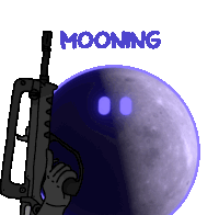 a cartoon of a person holding a gun in front of a purple moon with the word mooning written above it